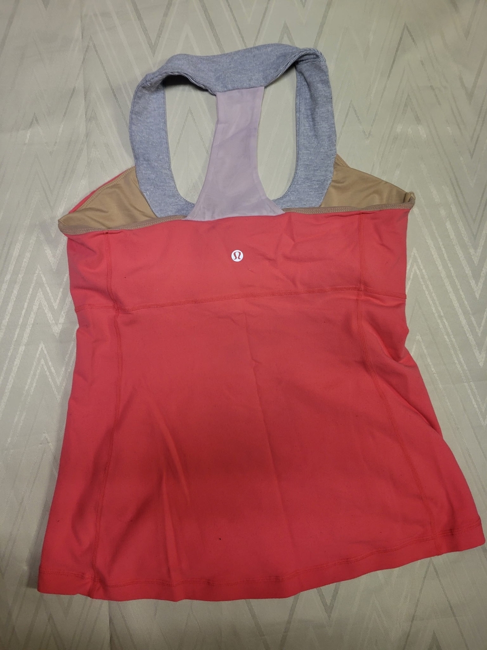 lululemon athletica Coral Tank with Gray and Tan Racerback Accents